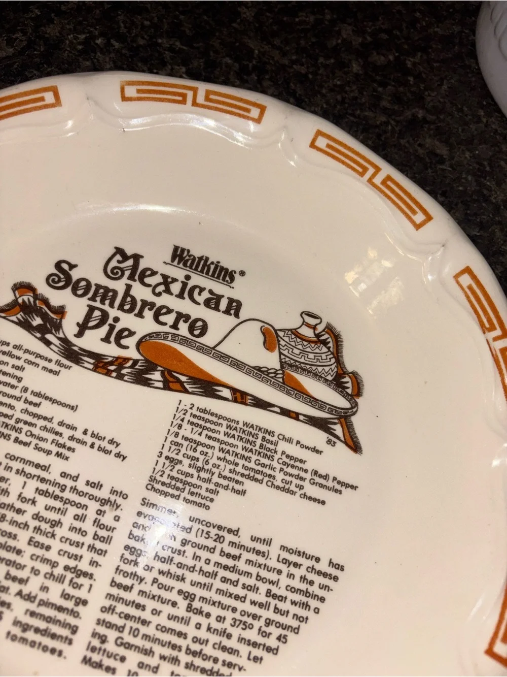 Watkins Mexican Sombrero Pie Dish - Cream with Orange Trim